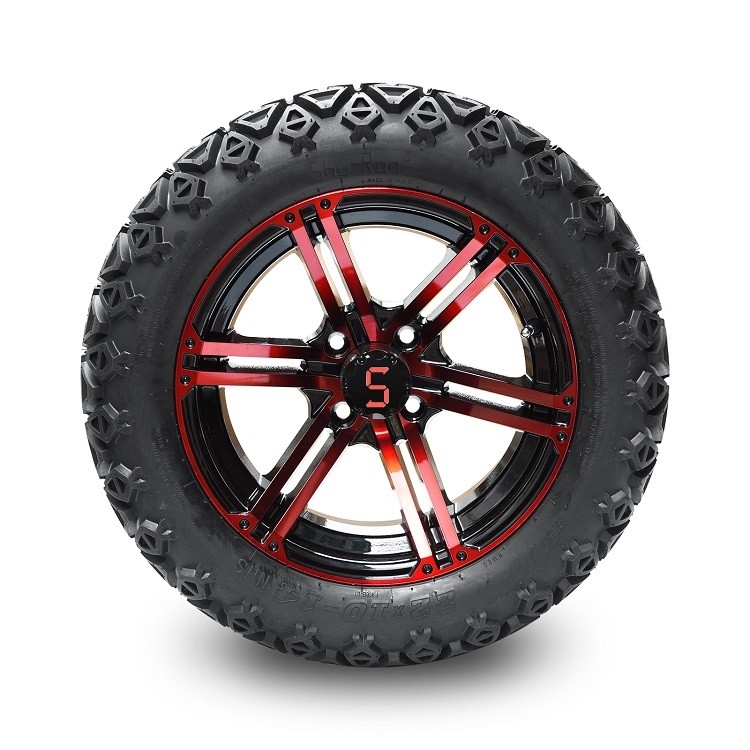 Roues noires rouges/brillantes et 22x10-14 » DOT All Terrain Tires Assembly de chariot de golf de 14 pouces