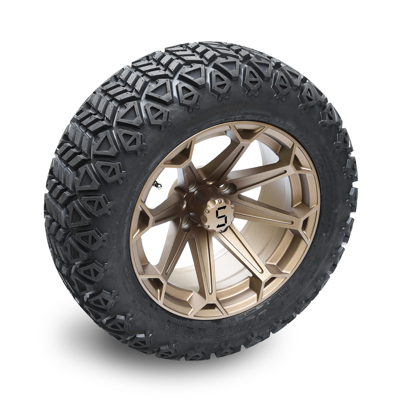 Roue en bronze de chariot de golf de 14 pouces et pneu 22x10-14 tous terrains avec des écrous de crochet et des chapeaux centraux