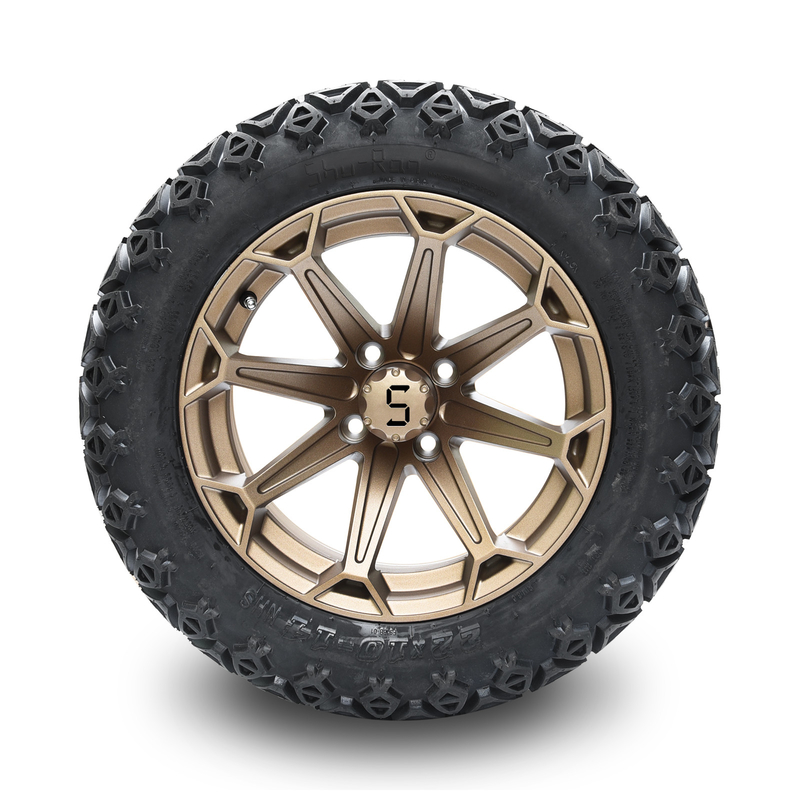 Roue en bronze de chariot de golf de 14 pouces et pneu 22x10-14 tous terrains avec des écrous de crochet et des chapeaux centraux