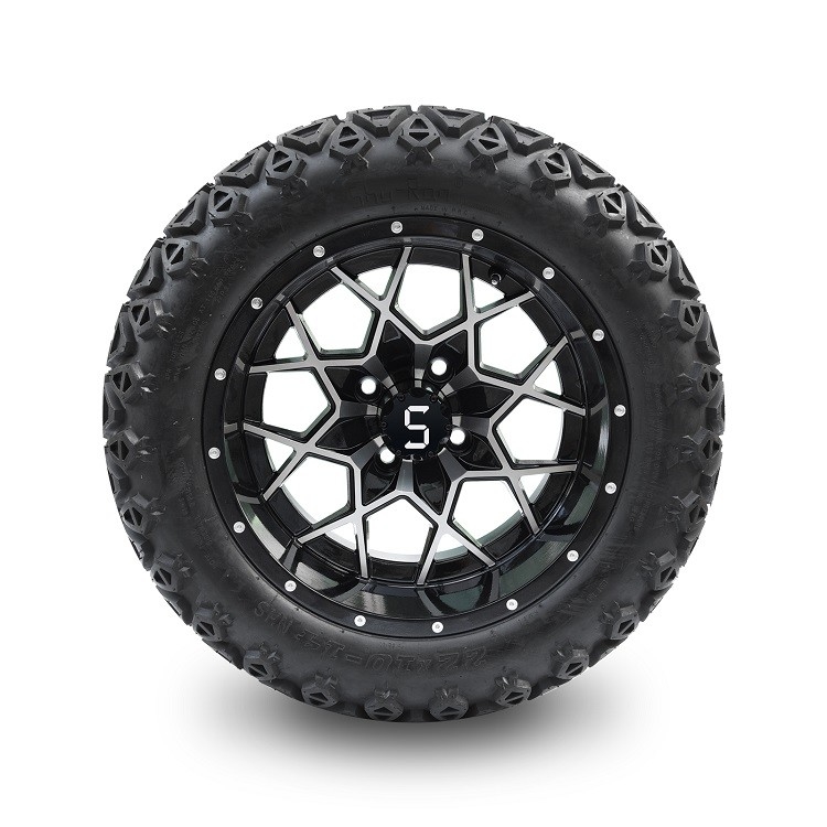 Le chariot de golf de 14 pouces a usiné/jante noir brillant et 22*10-14 POINTILLENT les pneus tous terrains ET le -25mm