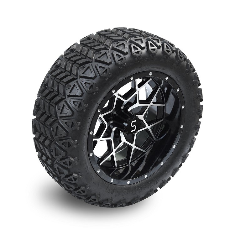 Le chariot de golf de 14 pouces a usiné/jante noir brillant et 22*10-14 POINTILLENT les pneus tous terrains ET le -25mm