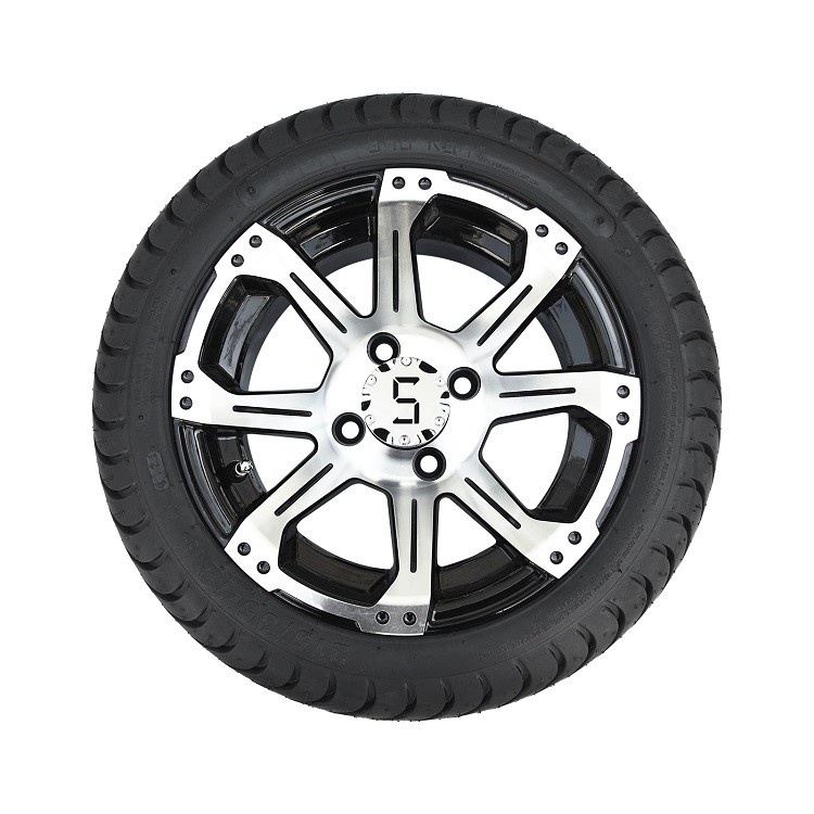 Roues et pneus en aluminium noirs de chariot de golf de 12 pouces 215 35 12 avec 8 rais
