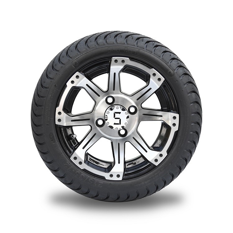 Roues et pneus en aluminium noirs de chariot de golf de 12 pouces 215 35 12 avec 8 rais