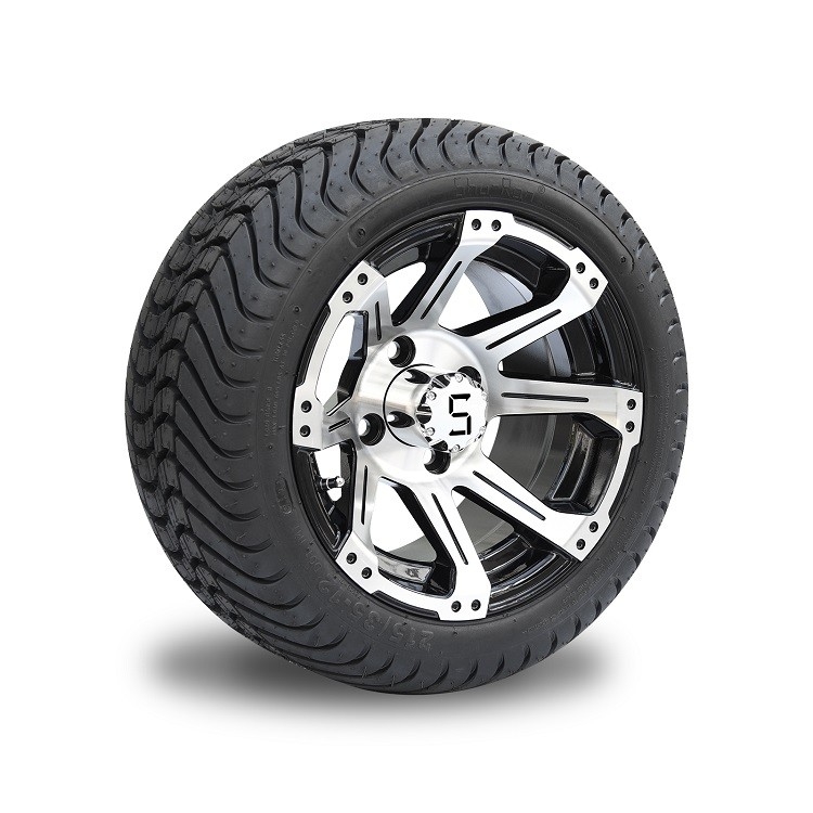 Roues et pneus en aluminium noirs de chariot de golf de 12 pouces 215 35 12 avec 8 rais