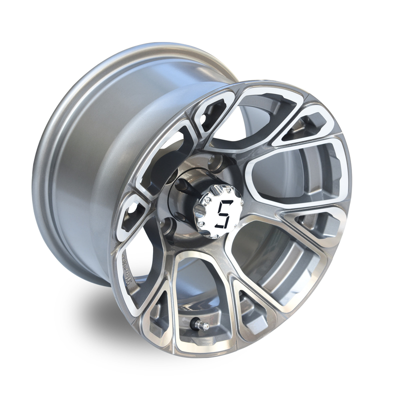 Le golf transportent en charrette 12 pouces usinés/roues en aluminium de Gunmetal comprenant le modèle de boulon des chapeaux 4x4 (101.6mm) de centre