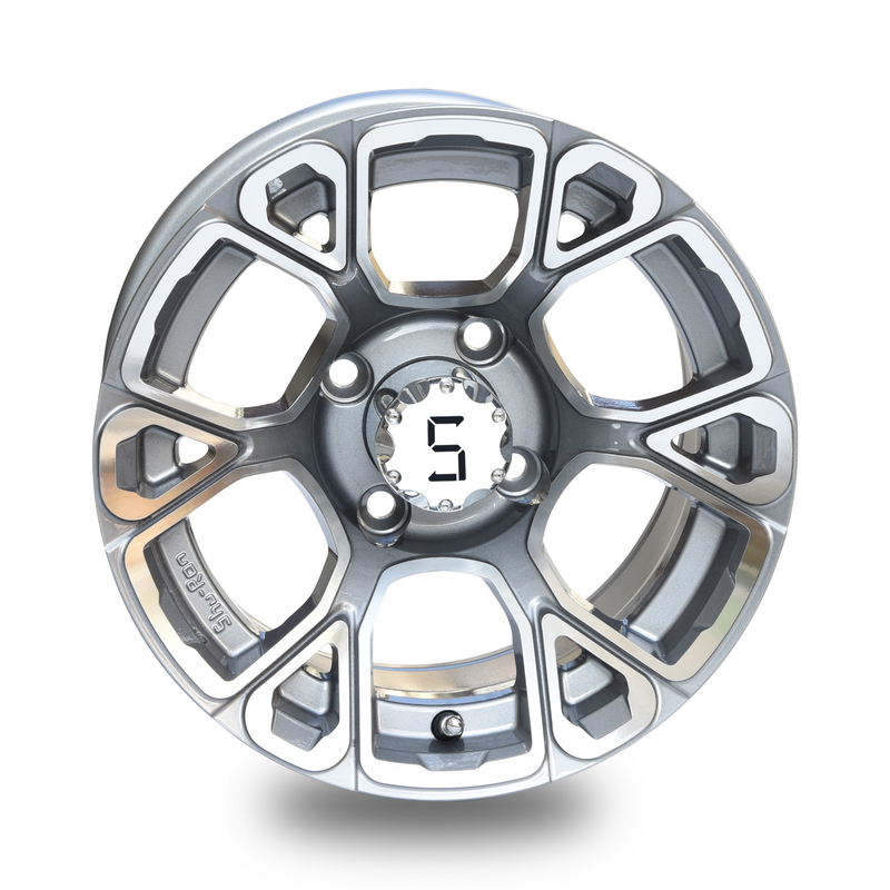 Le golf transportent en charrette 12 pouces usinés/roues en aluminium de Gunmetal comprenant le modèle de boulon des chapeaux 4x4 (101.6mm) de centre
