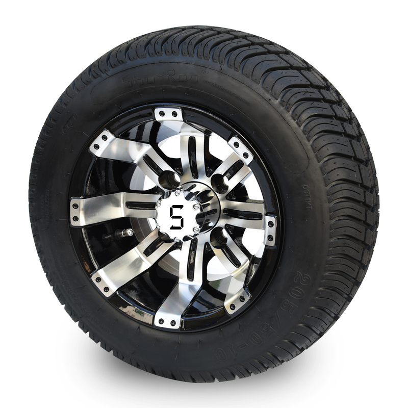 205/50-10 DOT Low Profile Street Tires et le chariot de golf de 10 pouces ont usiné/plis combiné roues noires brillantes les 4 évalués