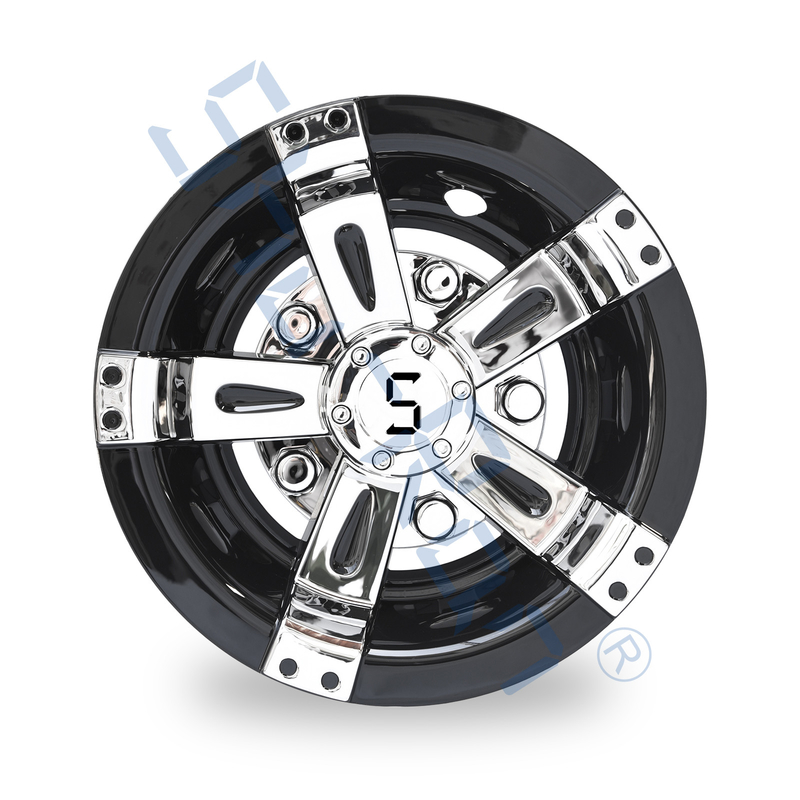 L'universel golf de 10 pouces transportent en charrette les chapeaux de hub noirs d'enjoliveurs de Chrome avec le logo de S - placez de 4
