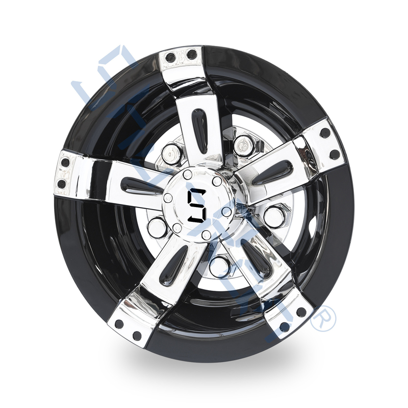 Universel de chariot de golf 8/10 pouce d'enjoliveurs en plastique d'ABS - Black&Chrome avec le logo de S (placez de 4)