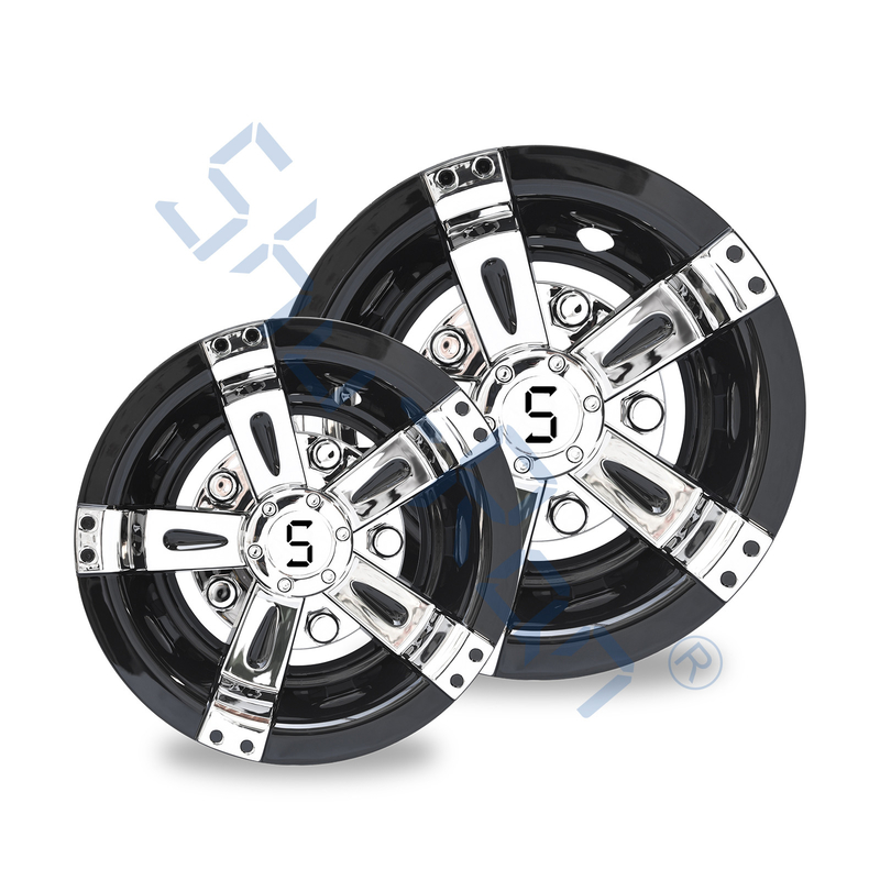 Universel de chariot de golf 8/10 pouce d'enjoliveurs en plastique d'ABS - Black&Chrome avec le logo de S (placez de 4)