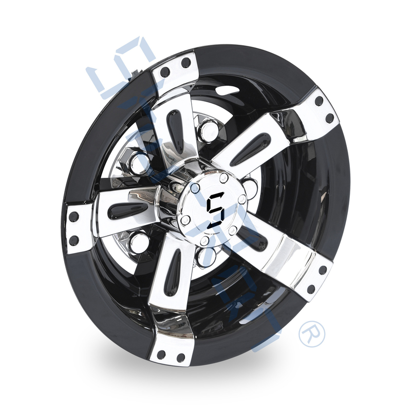 Universel de chariot de golf 8/10 pouce d'enjoliveurs en plastique d'ABS - Black&Chrome avec le logo de S (placez de 4)