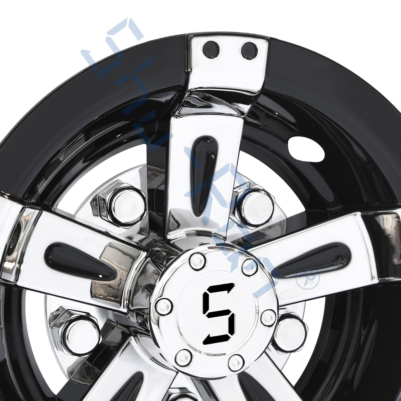 Universel de chariot de golf 8/10 pouce d'enjoliveurs en plastique d'ABS - Black&Chrome avec le logo de S (placez de 4)